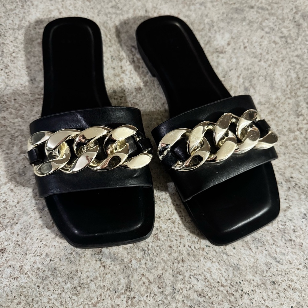 A New Day Viv Slide Black & Gold Chain Sandal Slides 6